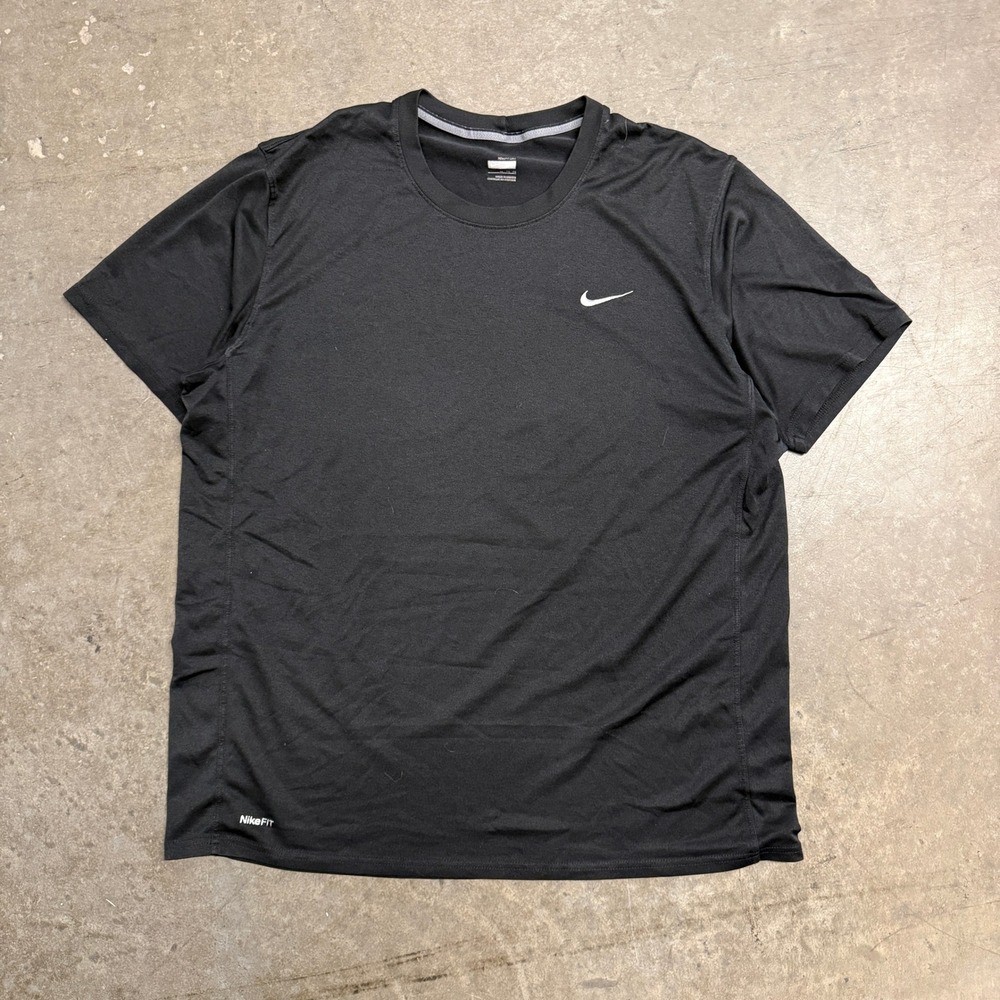 Nike Fit Dry Mens XL Black Short Sleeve Athletic Performance T-Shirt Swoosh Logo